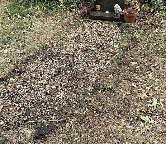 Grave plot after Never Forgotten care, cropped to protect memorial details
